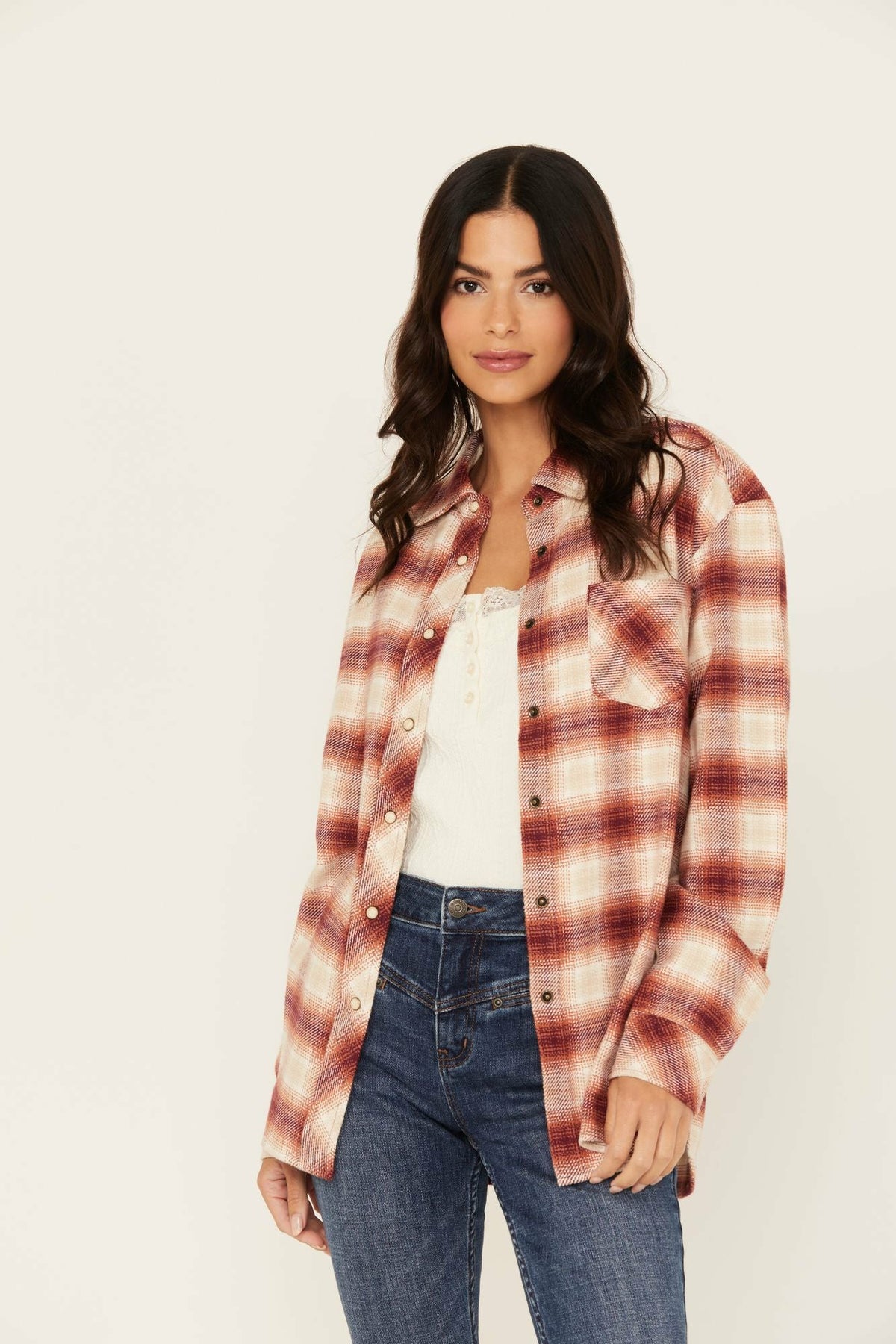 Idyllwind Roby Plaid Print Long Sleeve Snap Shirt