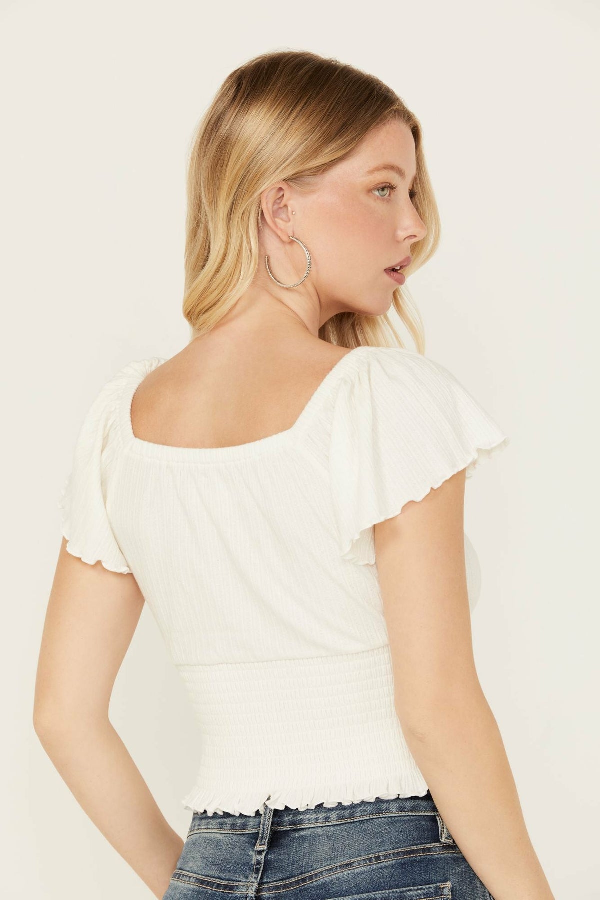 Idyllwind Pointe Flutter Sleeve Smocked Top
