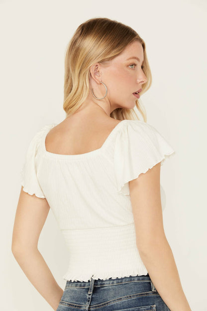 Idyllwind Pointe Flutter Sleeve Smocked Top
