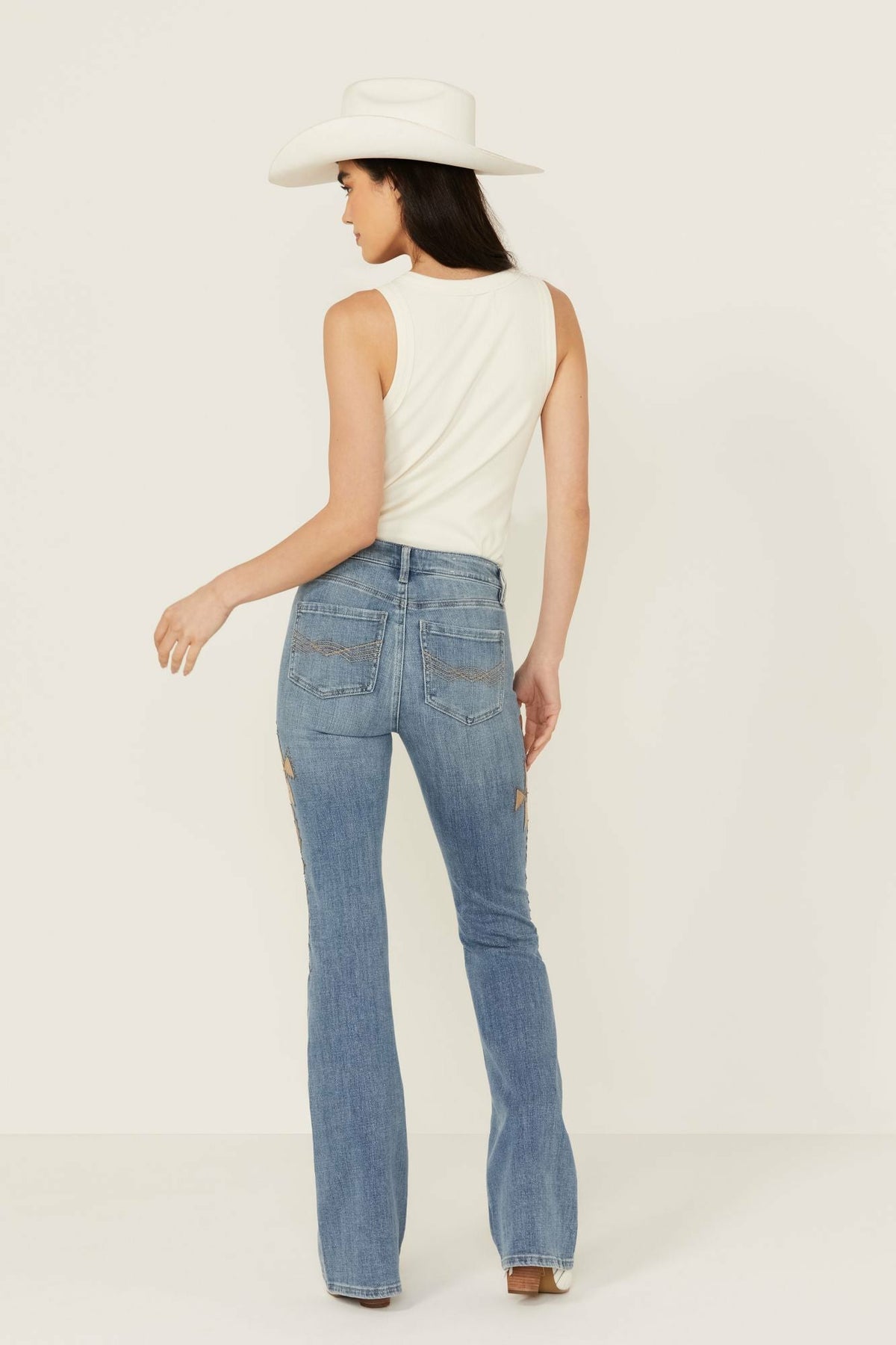 Idyllwind Ellis Medium Wash Gypsy High Rise Faux Suede Embellished Bootcut Comfort Stretch Denim Jeans