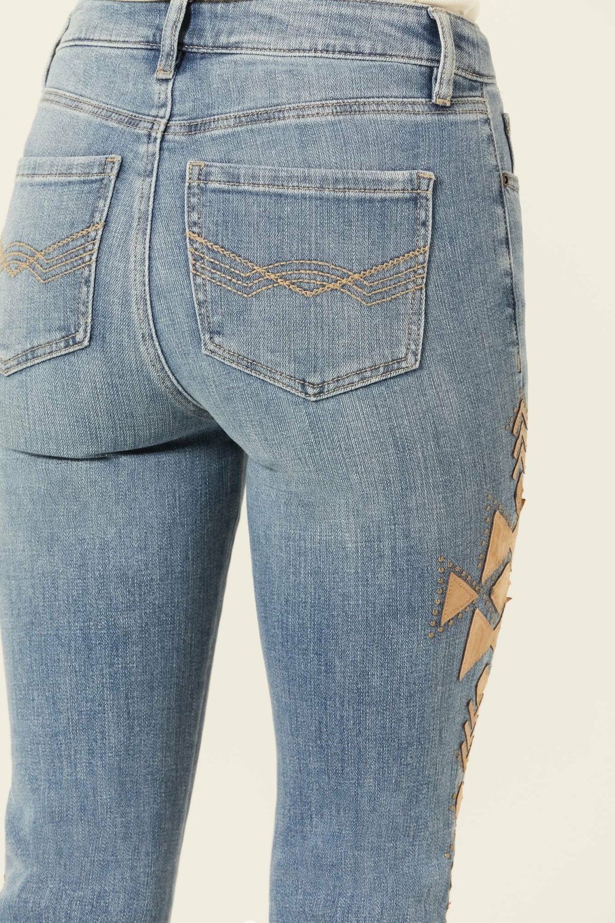 Idyllwind Ellis Medium Wash Gypsy High Rise Faux Suede Embellished Bootcut Comfort Stretch Denim Jeans