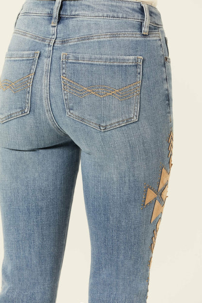 Idyllwind Ellis Medium Wash Gypsy High Rise Faux Suede Embellished Bootcut Comfort Stretch Denim Jeans