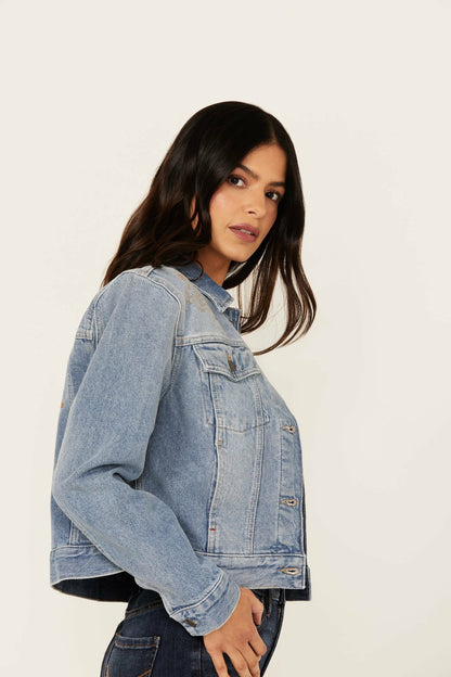 Idyllwind Western Cowboy Embroidered Rigid Medium Wash Trucker Jacket