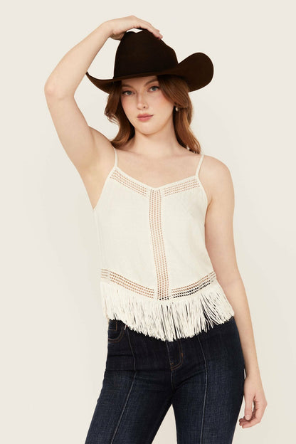 Idyllwind Briarwick Jacquard Print Fringe And Lace Tank Top