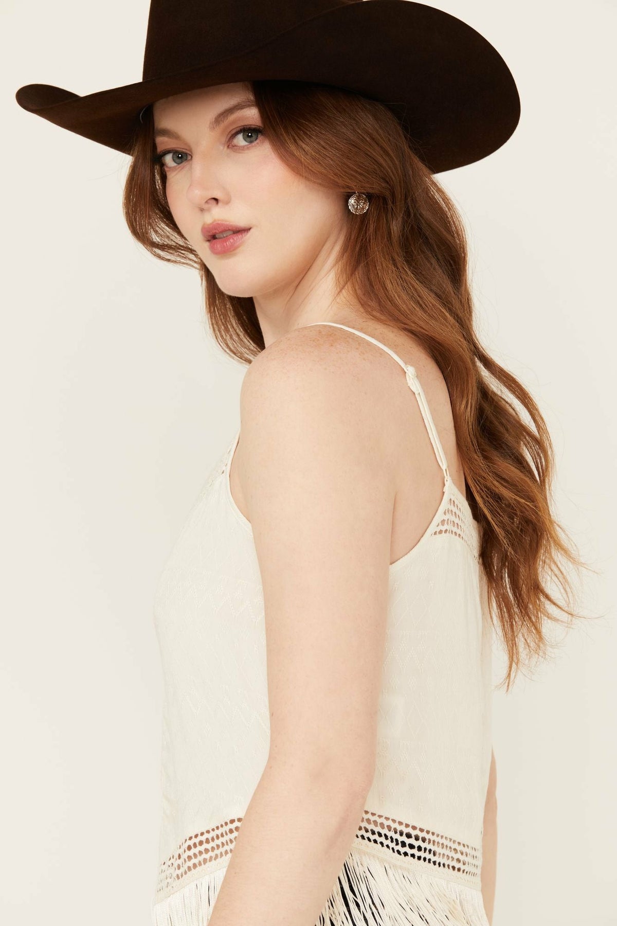 Idyllwind Briarwick Jacquard Print Fringe And Lace Tank Top