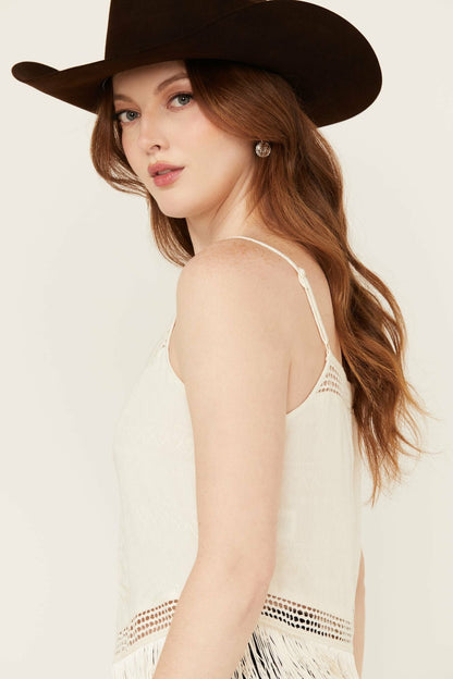 Idyllwind Briarwick Jacquard Print Fringe And Lace Tank Top