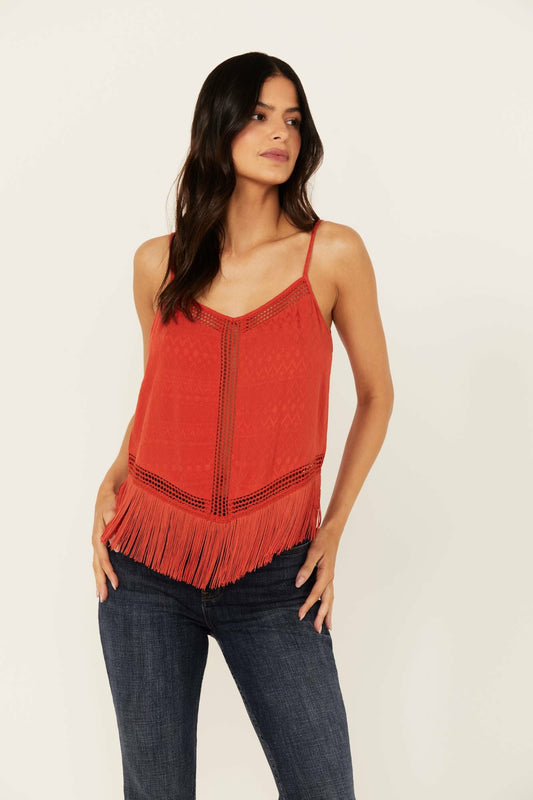 Idyllwind Briarwick Jacquard Print Fringe And Lace Tank Top
