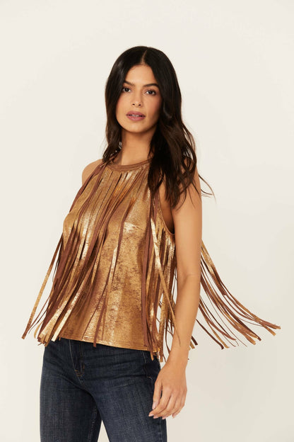 Idyllwind Prescott Foiled Faux Suede Fringe Tank