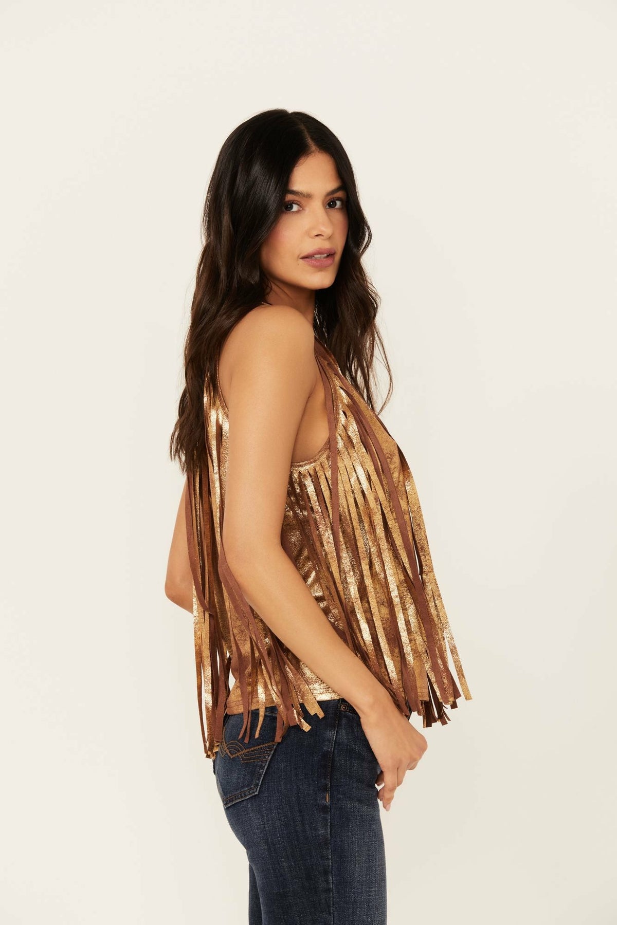 Idyllwind Prescott Foiled Faux Suede Fringe Tank