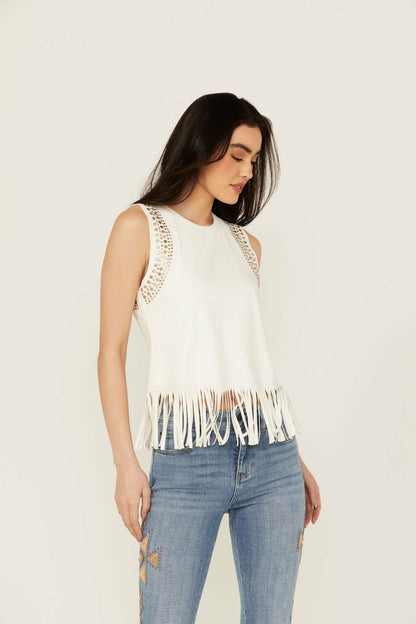 Idyllwind Lillian Studded Fringe Faux Suede Tank Top