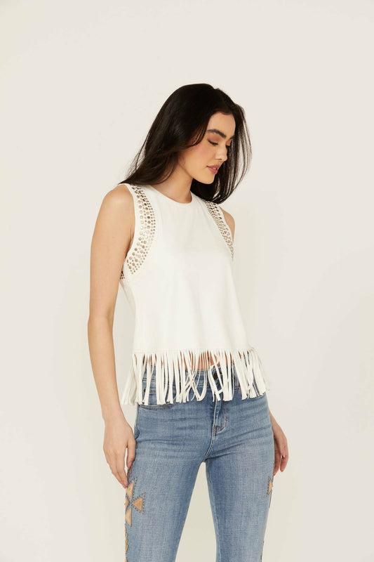 Idyllwind Lillian Studded Fringe Faux Suede Tank Top