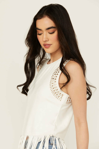 Idyllwind Lillian Studded Fringe Faux Suede Tank Top