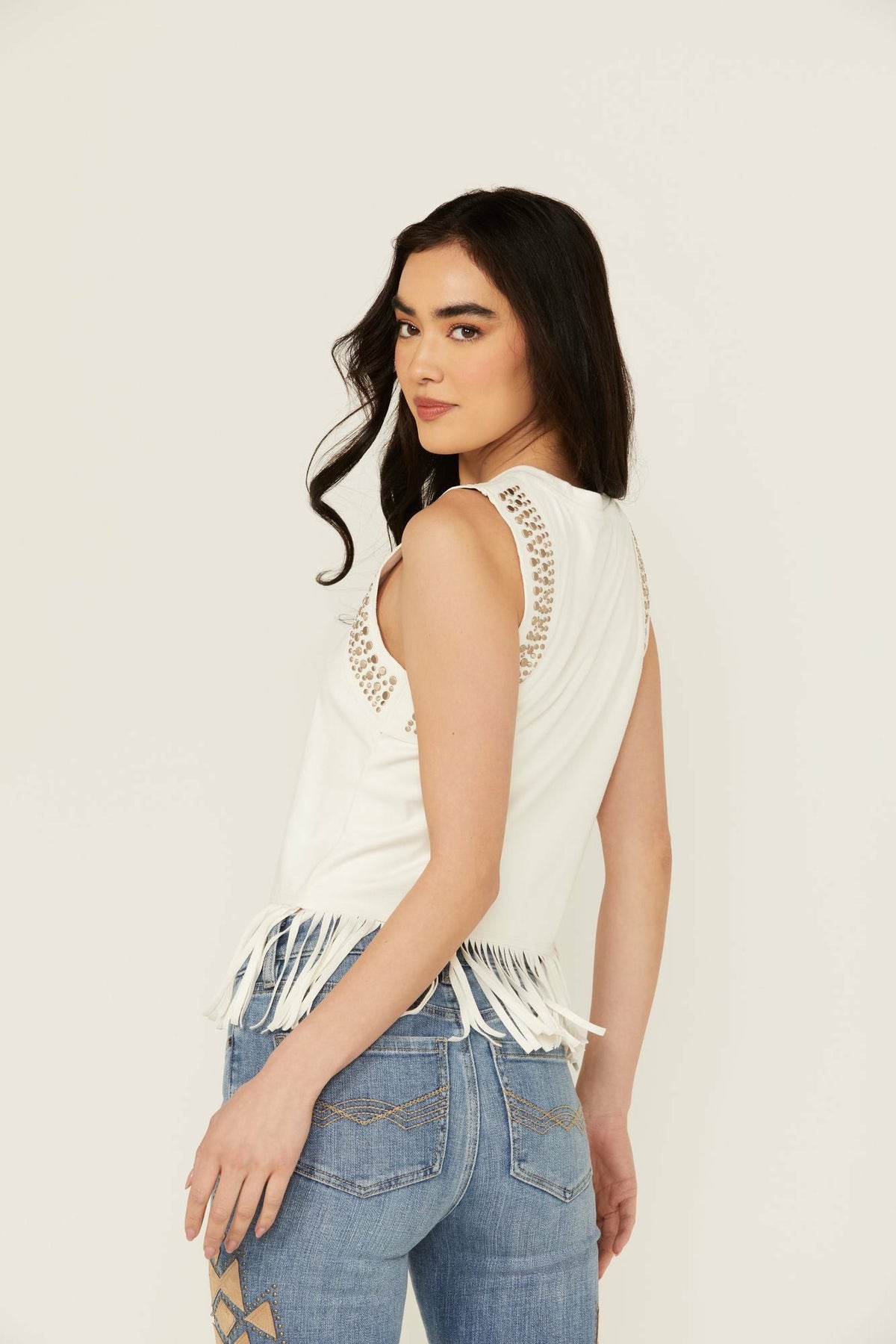 Idyllwind Lillian Studded Fringe Faux Suede Tank Top