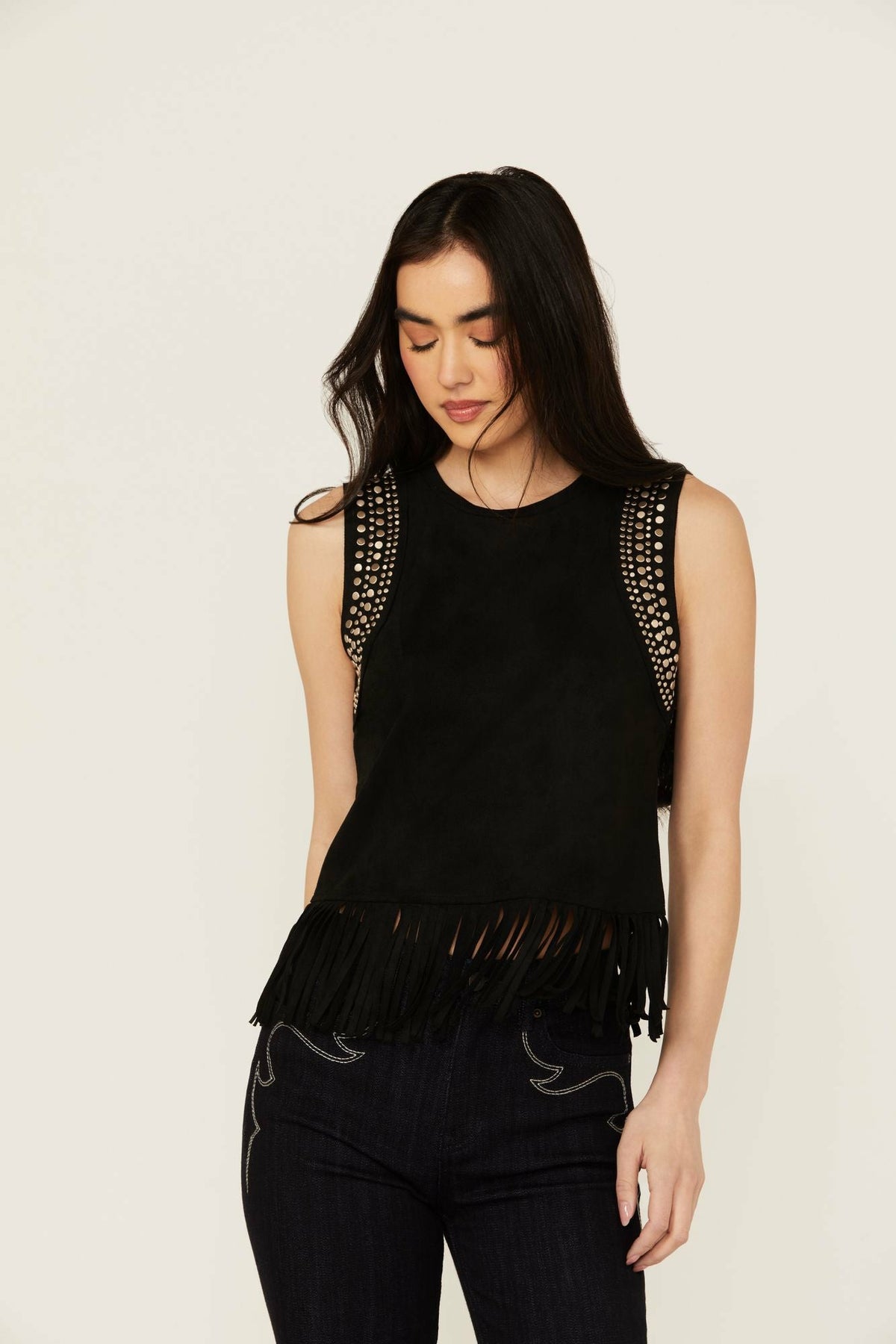 Idyllwind Lillian Studded Fringe Faux Suede Tank Top