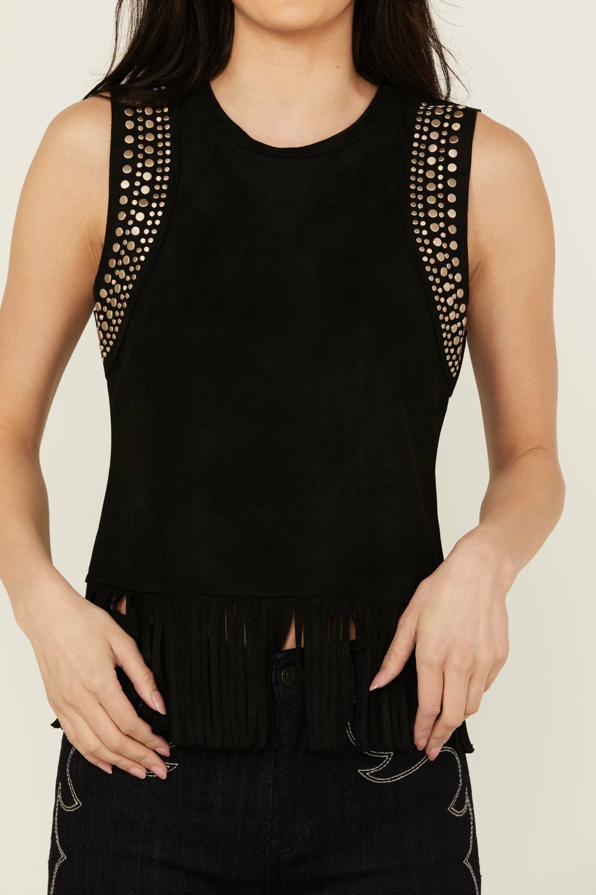 Idyllwind Lillian Studded Fringe Faux Suede Tank Top