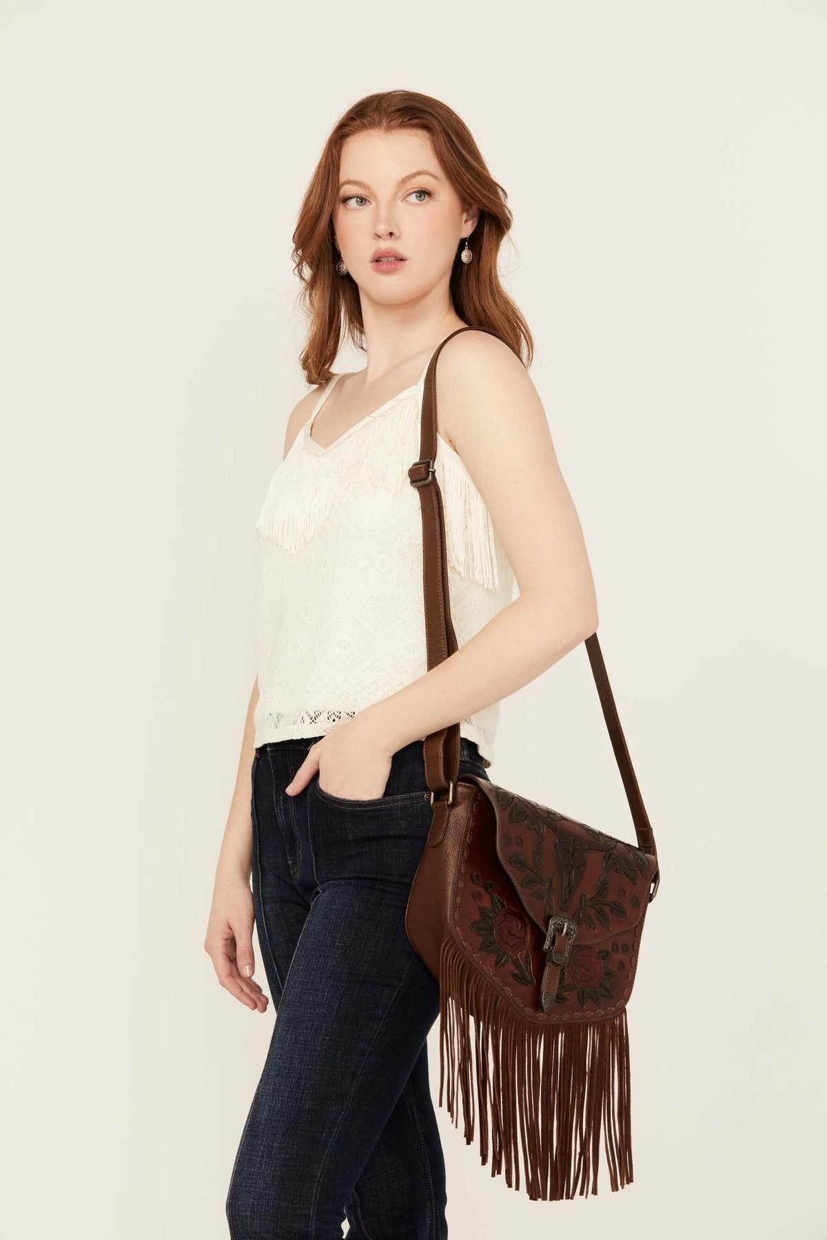 Idyllwind Lenora Longhorn Tooled Leather Crossbody Bag