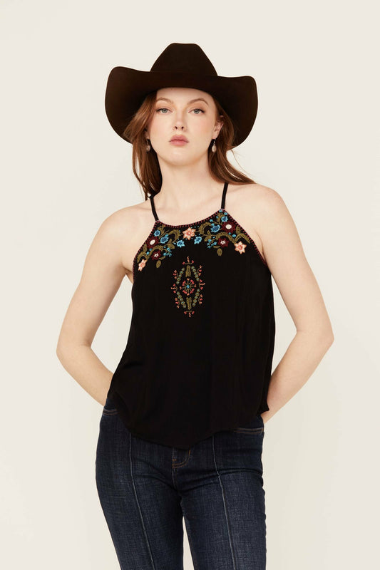 Idyllwind Surrey Embroidered And Beaded Halter Top