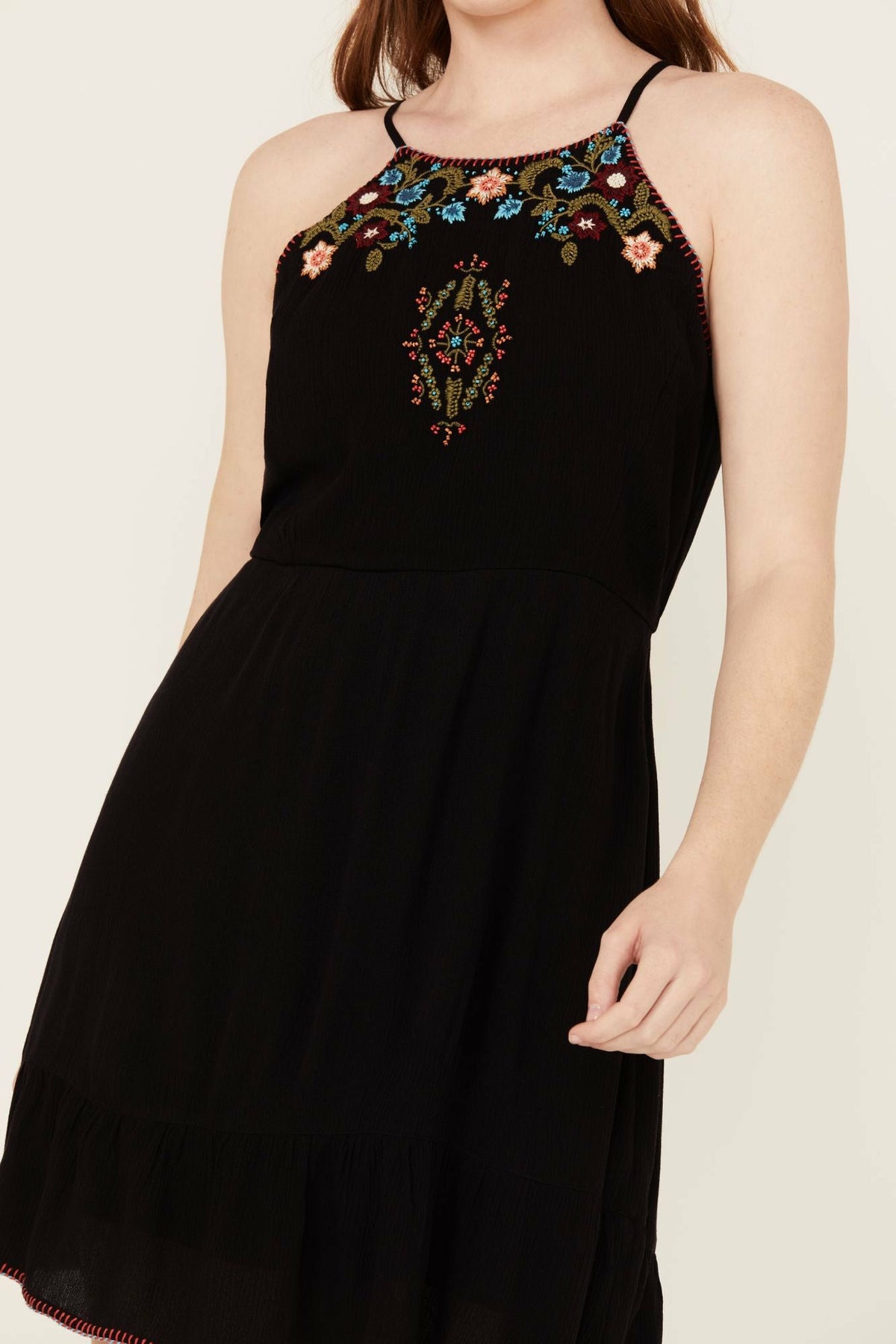 Idyllwind Wolfeboro Embroidered And Beaded Halter Mini Dress