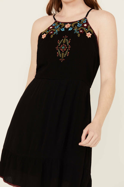 Idyllwind Wolfeboro Embroidered And Beaded Halter Mini Dress