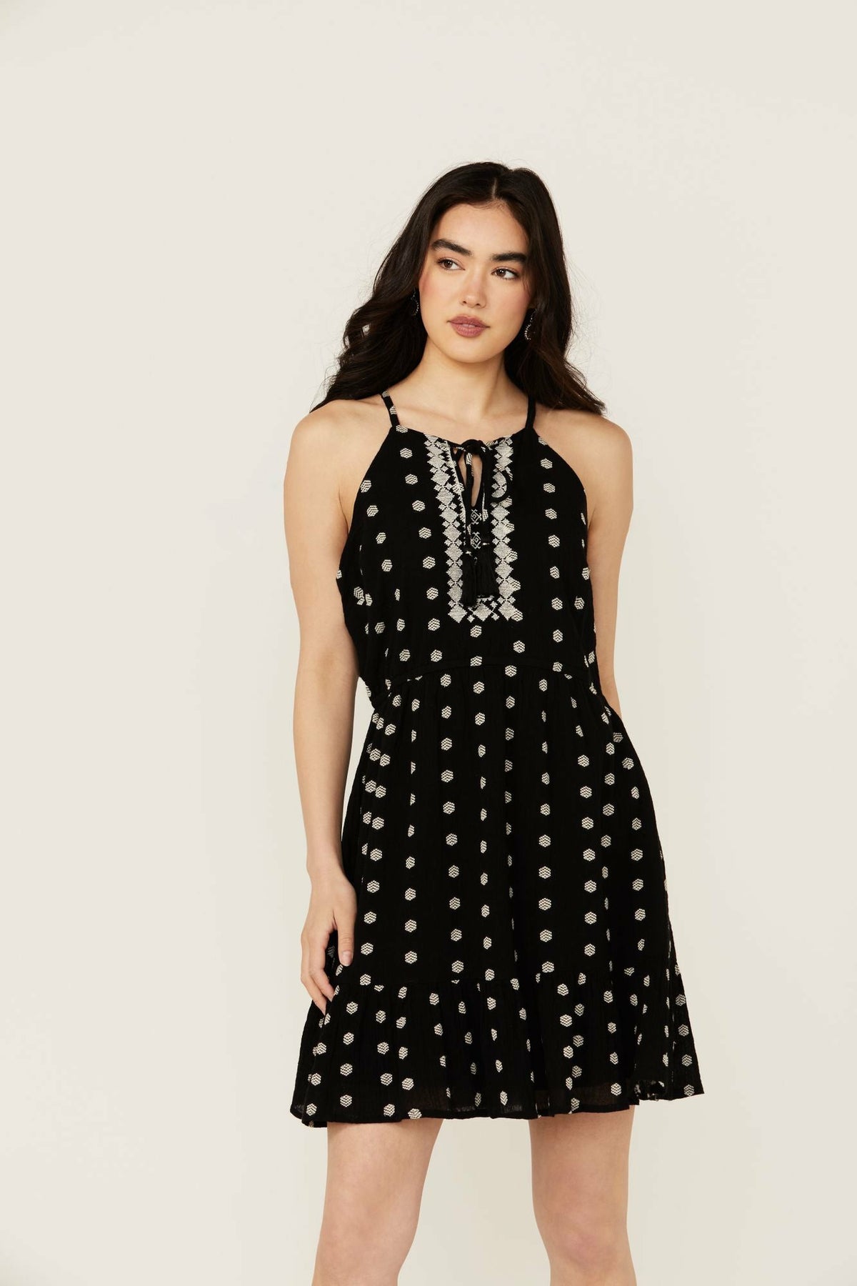 Idyllwind Zelida Embroidered Halter Neck Mini Dress