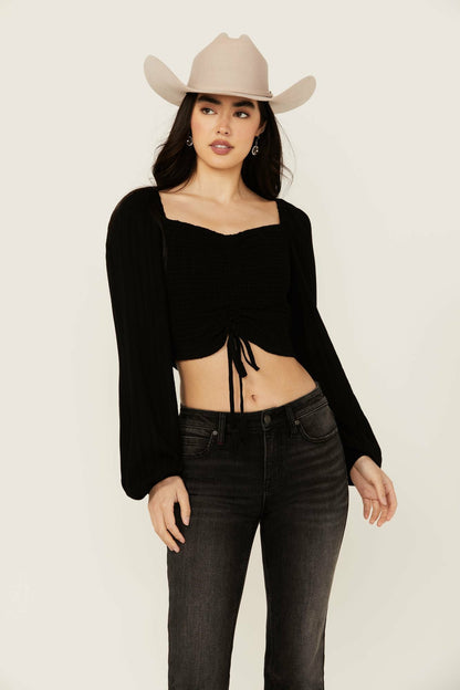 Idyllwind Hazel Smocked Long Sleeve Cropped Blouse