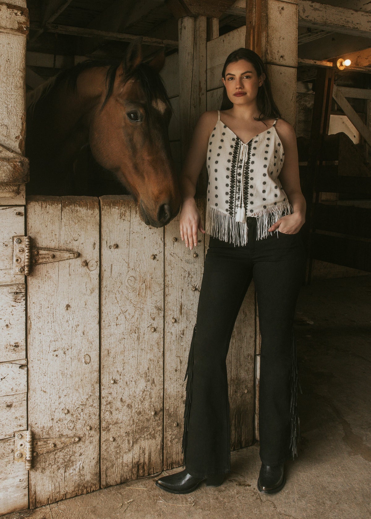 Idyllwind Sunnett Embroidered Fringe Hanky Hem Tank
