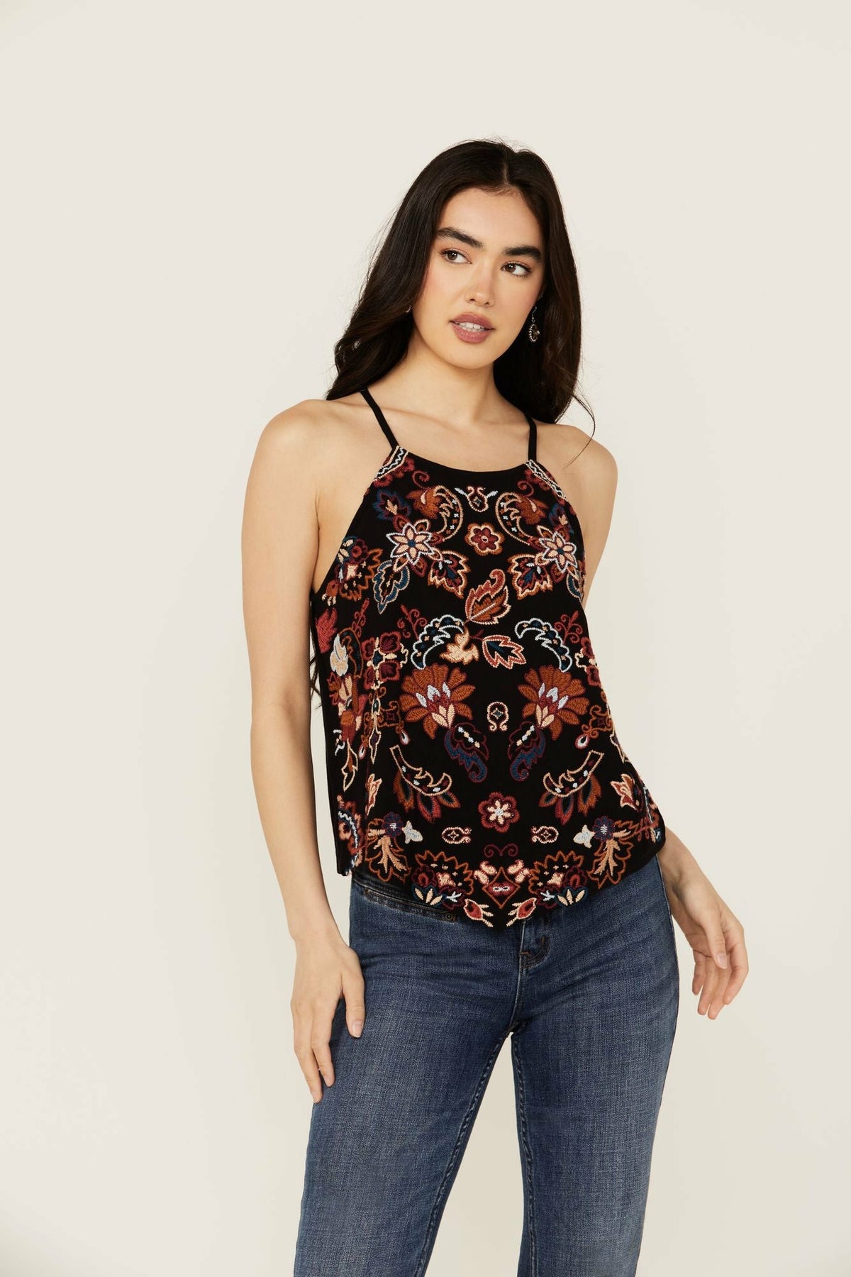 Idyllwind Scrolling Floral Haze Embroidered Sleeveless Top