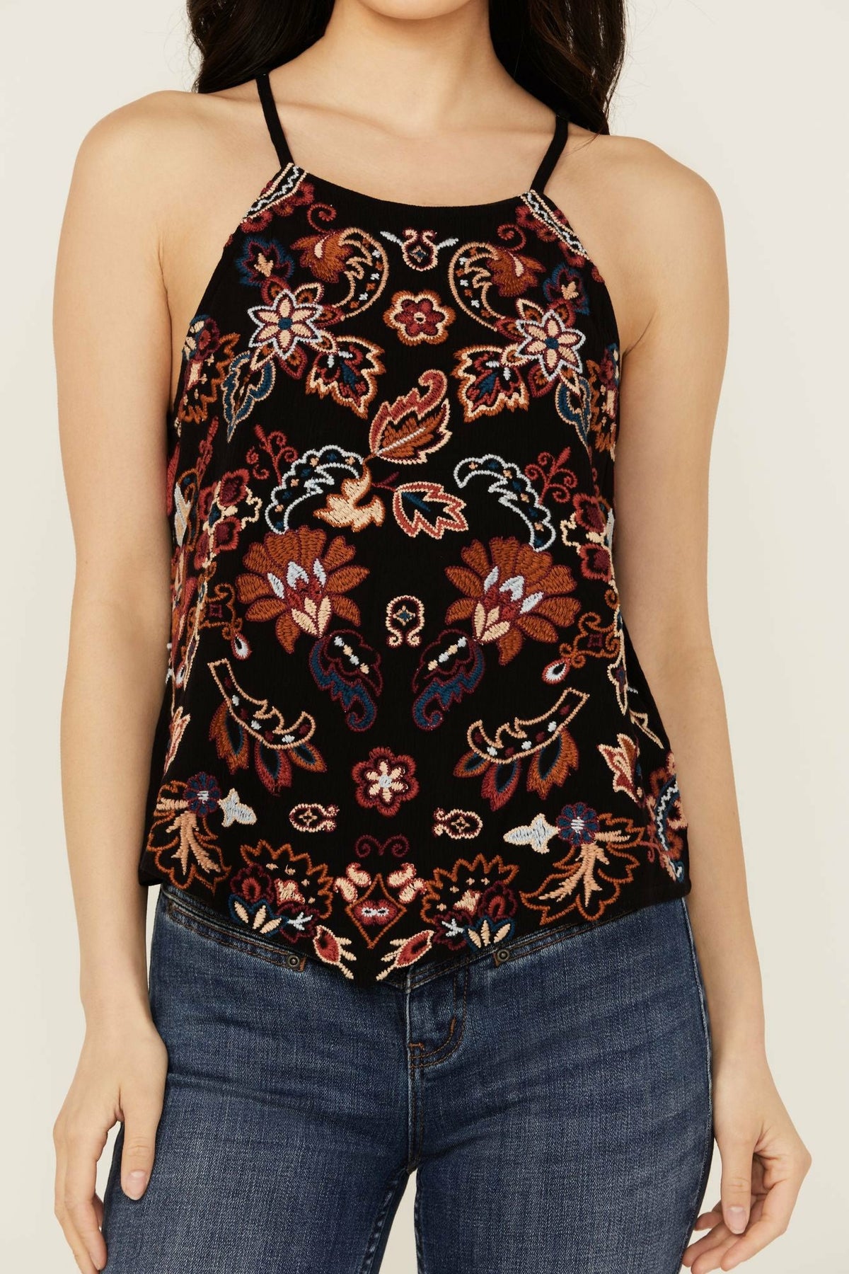 Idyllwind Scrolling Floral Haze Embroidered Sleeveless Top