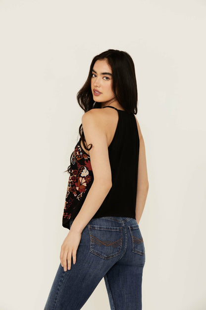 Idyllwind Scrolling Floral Haze Embroidered Sleeveless Top