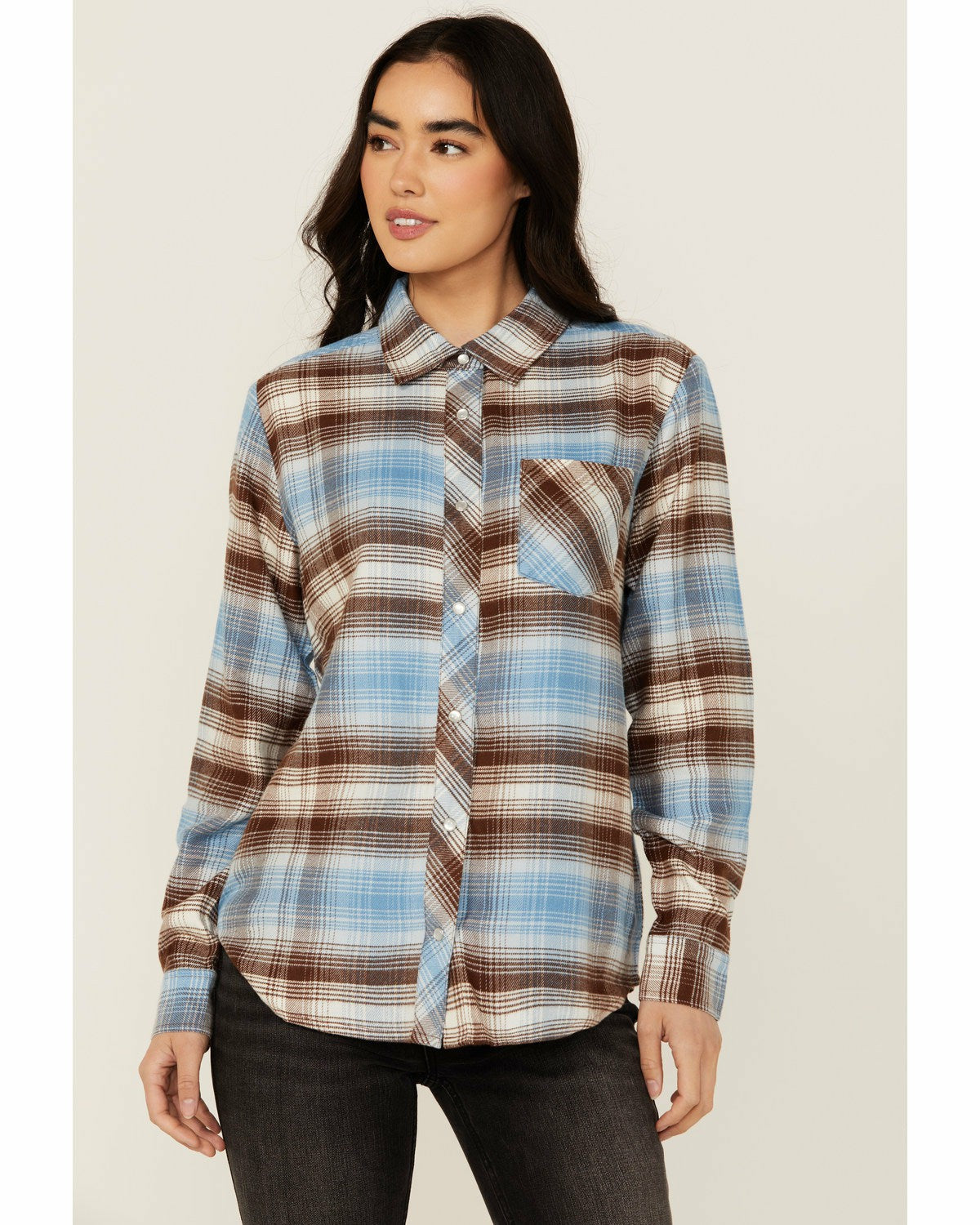 Idyllwind Lane Plaid Print Long Sleeve Snap Flannel Shirt