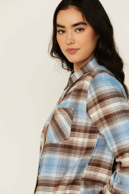 Idyllwind Lane Plaid Print Long Sleeve Snap Flannel Shirt