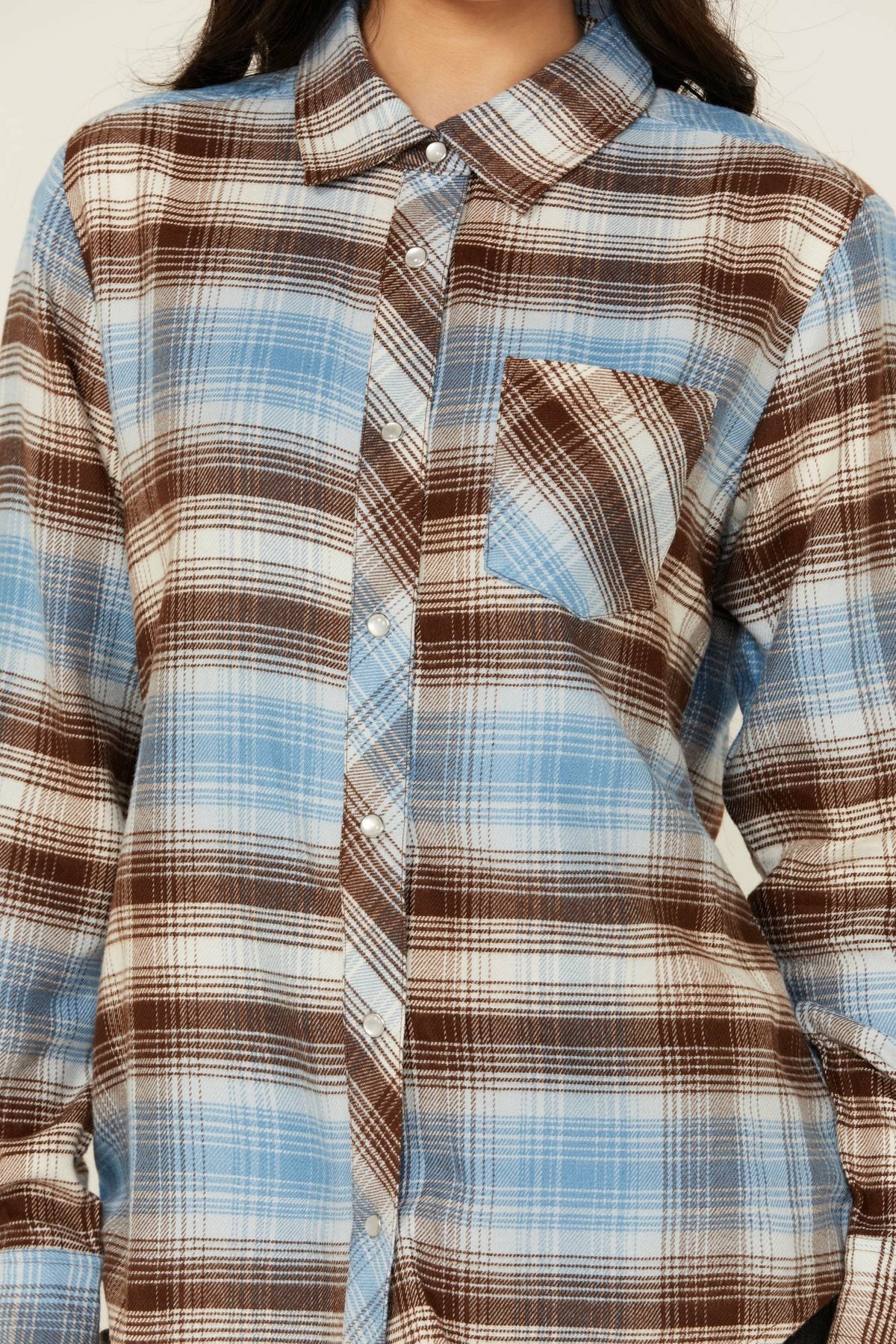 Idyllwind Lane Plaid Print Long Sleeve Snap Flannel Shirt