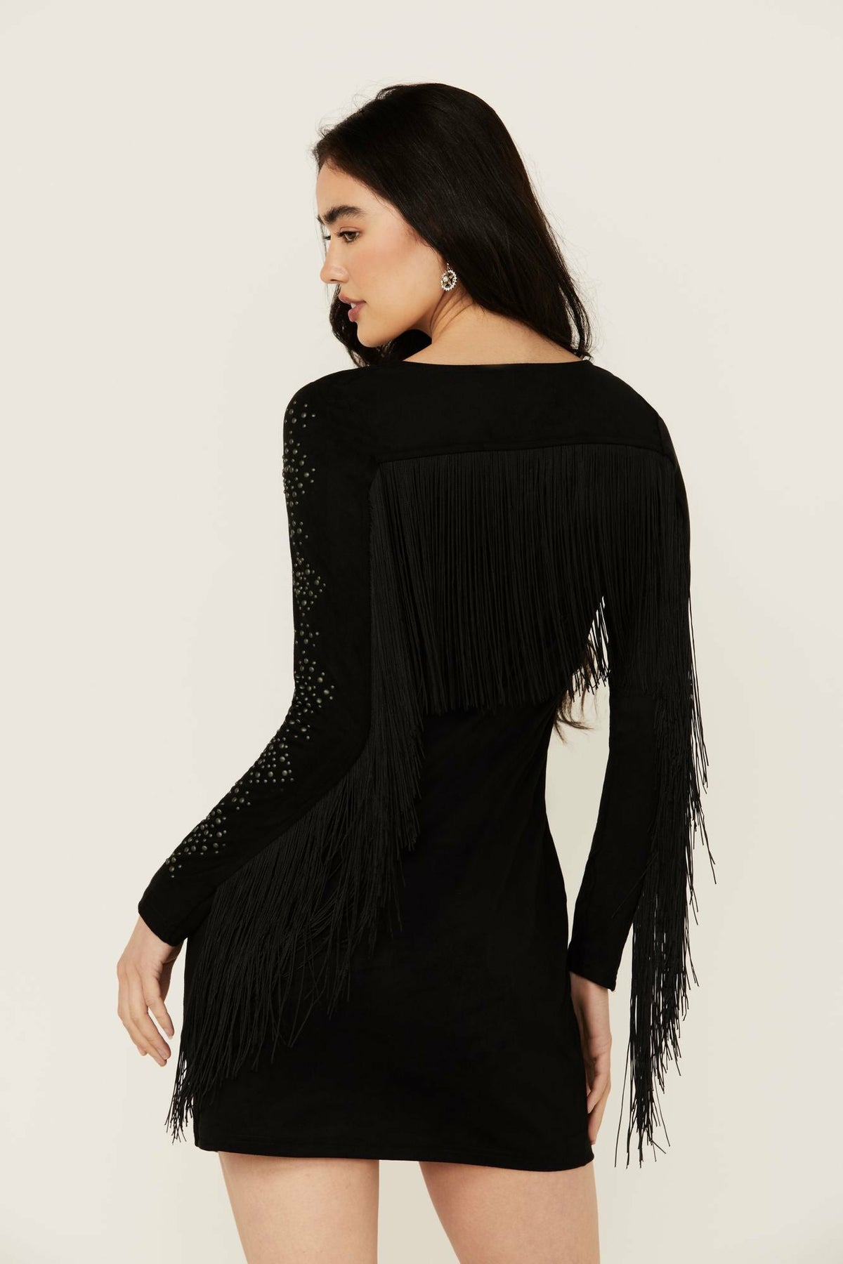 Idyllwind Lois Studded Long Sleeve Fringe Mini Dress