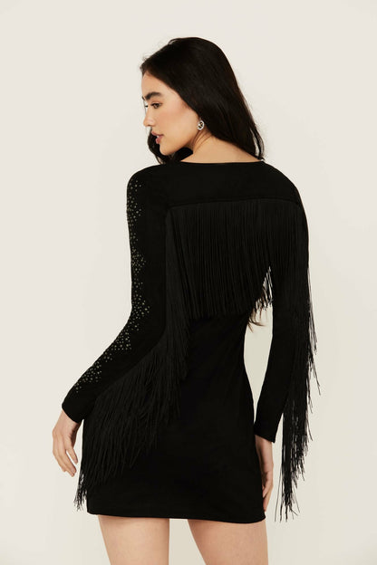 Idyllwind Lois Studded Long Sleeve Fringe Mini Dress