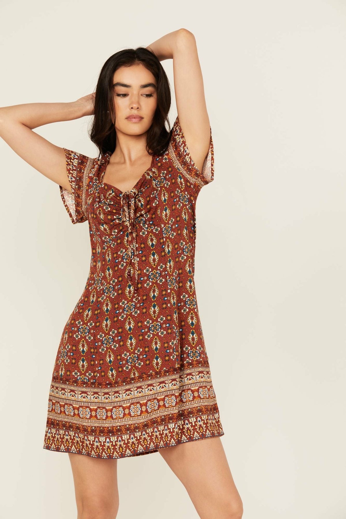 Idyllwind Saxony Tapestry Print Short Sleeve Mini Dress