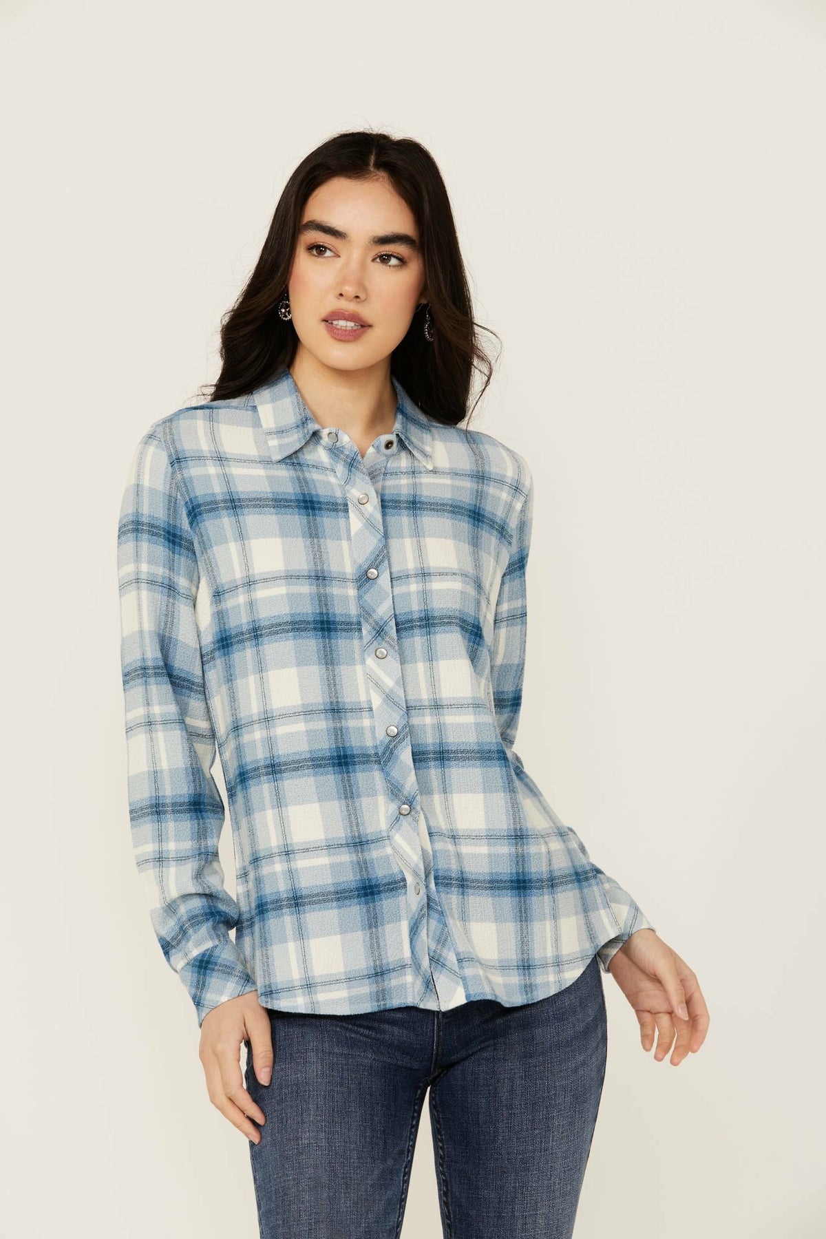 Idyllwind Viola Featherlight Blue Plaid Print Pearl Snap Western Shirt