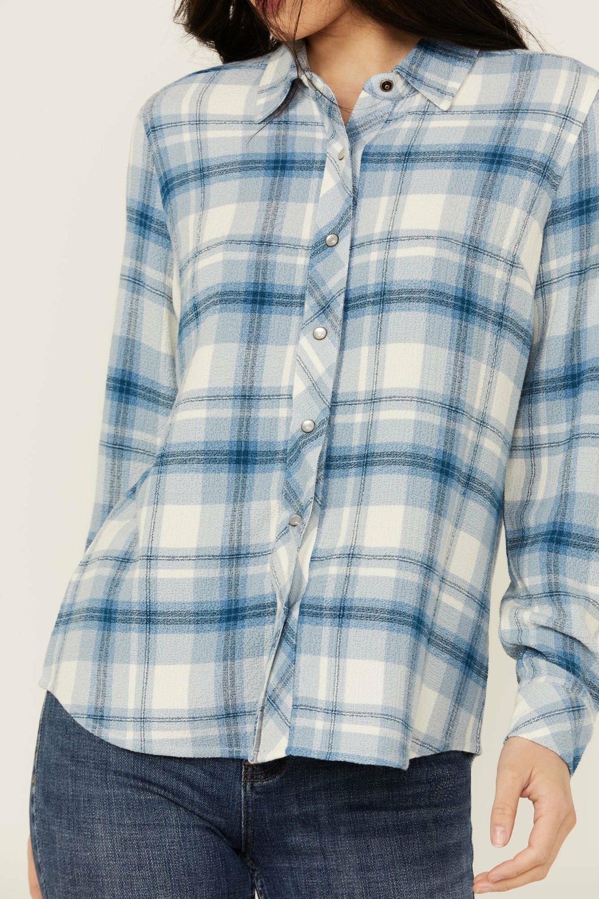 Idyllwind Viola Featherlight Blue Plaid Print Pearl Snap Western Shirt