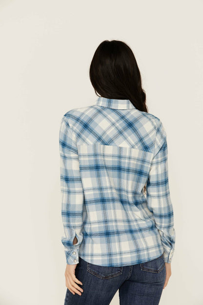 Idyllwind Viola Featherlight Blue Plaid Print Pearl Snap Western Shirt