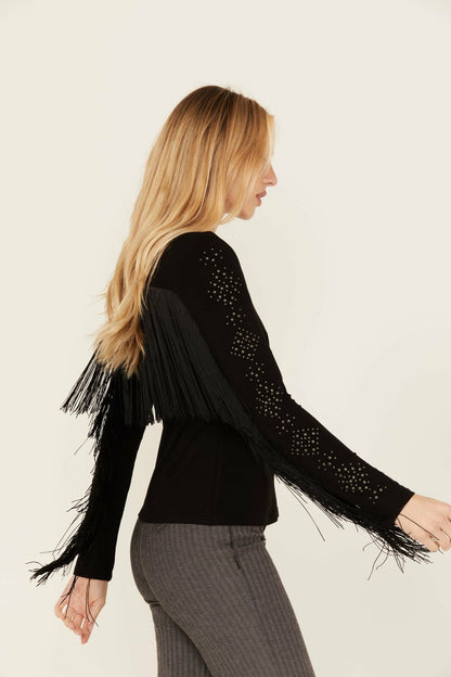 Idyllwind Doris Studded Fringe Long Sleeve Top
