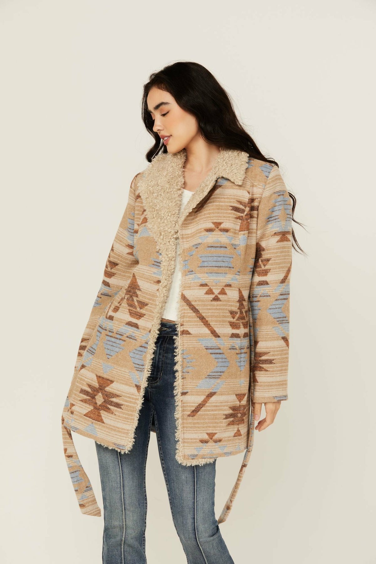 Idyllwind Lynn Southwestern Print Faux Fur Collar Shacket