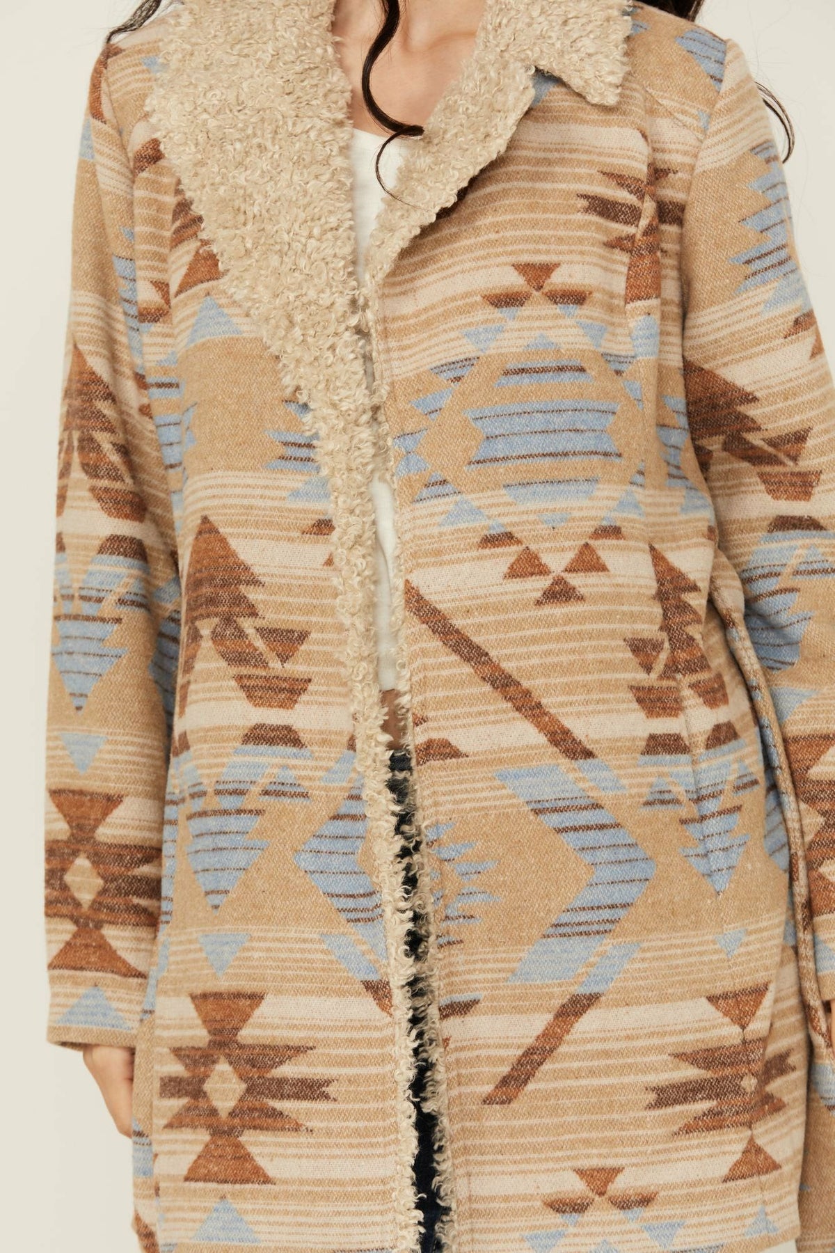Idyllwind Lynn Southwestern Print Faux Fur Collar Shacket
