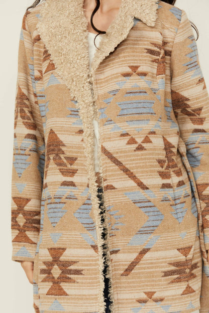 Idyllwind Lynn Southwestern Print Faux Fur Collar Shacket