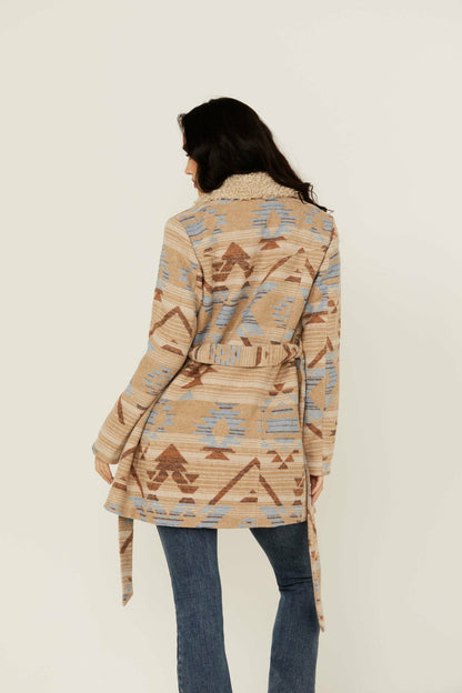 Idyllwind Lynn Southwestern Print Faux Fur Collar Shacket