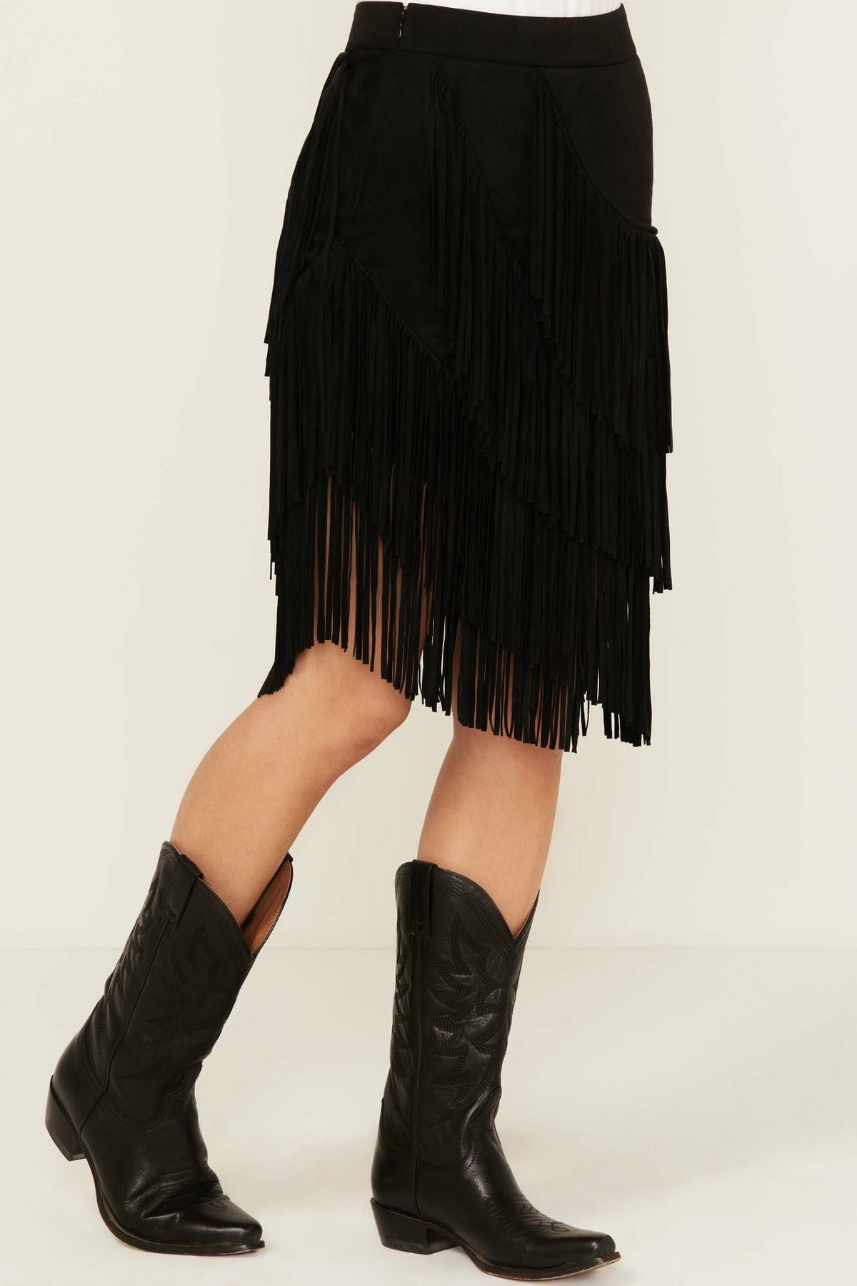 Idyllwind Tina Asymmetrical Faux Suede Fringe Mini Skirt