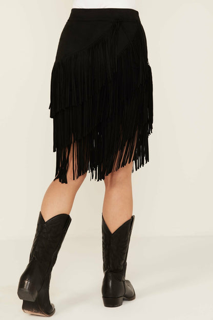 Idyllwind Tina Asymmetrical Faux Suede Fringe Mini Skirt
