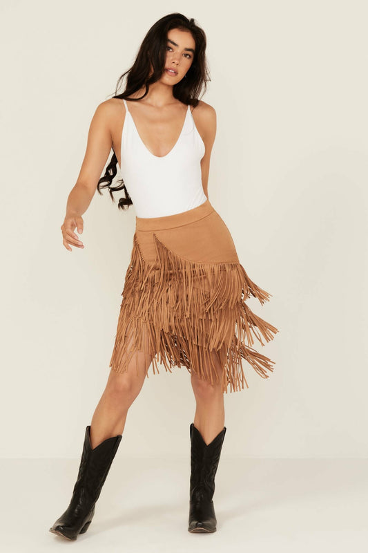 Idyllwind Tina Faux Suede Fringe Mini Skirt