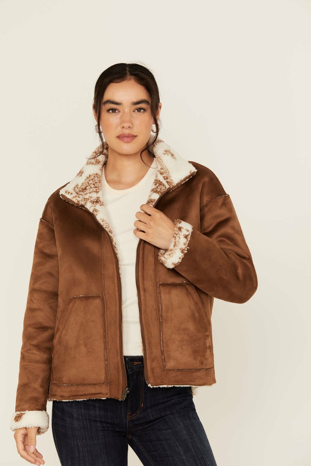 Idyllwind Casey Reversible Faux Suede and Sherpa Zip-Up Jacket