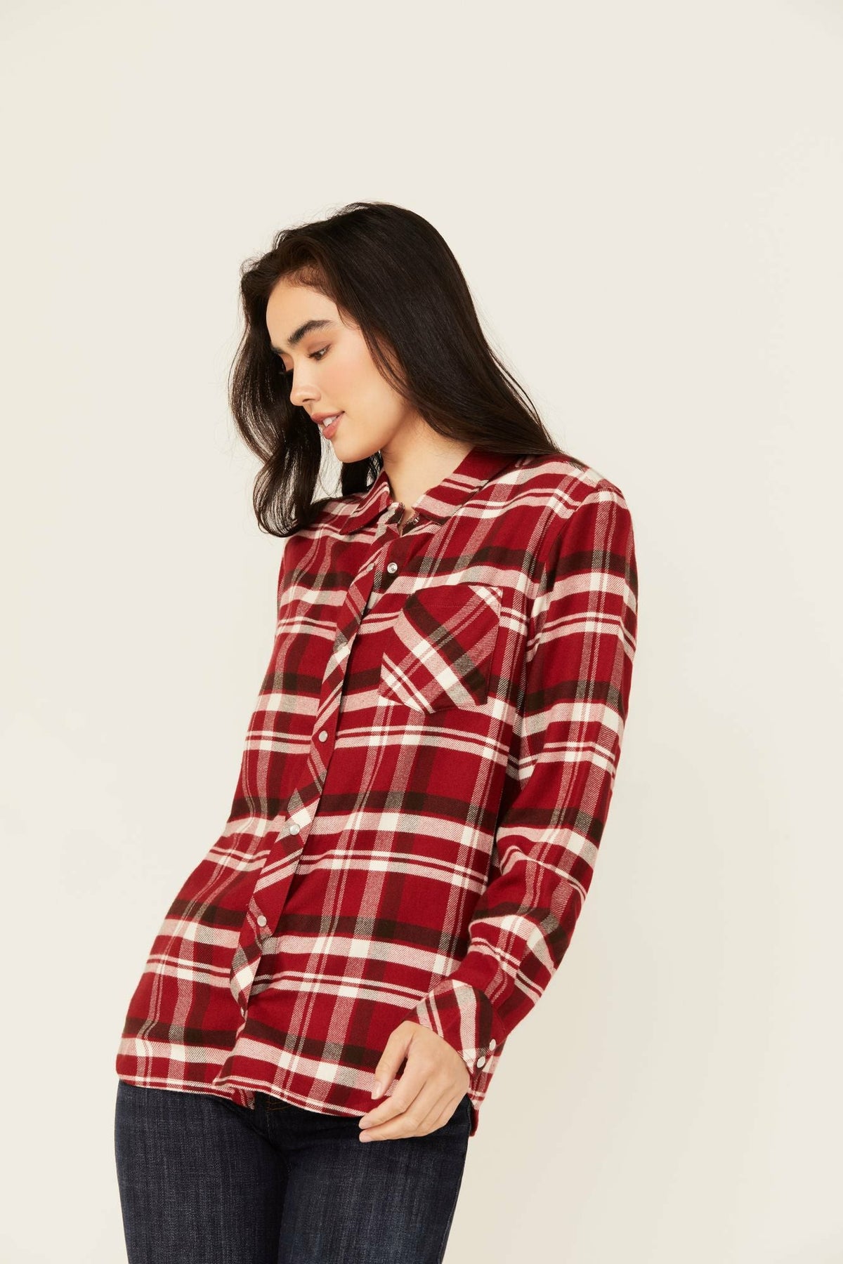 Idyllwind Flannel Plaid Print Long Sleeve Snap Shirt