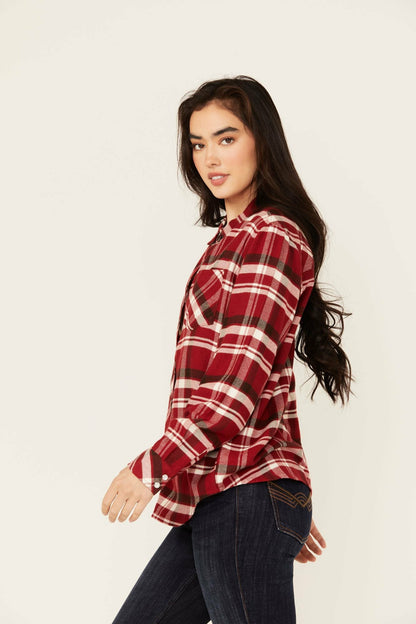 Idyllwind Flannel Plaid Print Long Sleeve Snap Shirt
