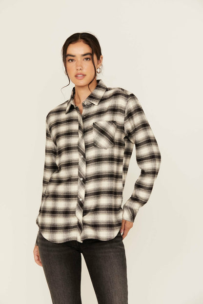 Idyllwind Flannel Plaid Print Long Sleeve Snap Shirt
